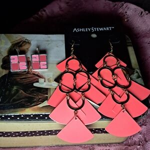 Ashley Stewart Pink & Gold Layered Triangle Statement Earring Bundle (Goldtone)